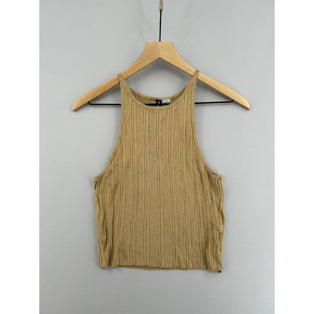H&M Divided Women Tan Ribbed Knit High Neck Halter Tank Top Crop Size L